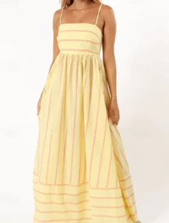 Women's Midi Dress Slip Dress Classic Modern Outdoor Vacation Holiday Regular Fit Striped Sleeveless Spaghetti Strap Yellow Light Green Wine Red Summer