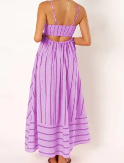 Women's Midi Dress Slip Dress Classic Modern Outdoor Vacation Holiday Regular Fit Striped Sleeveless Spaghetti Strap Yellow Light Green Wine Red Summer