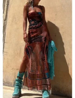 Women's Midi Dress Slip Dress Fashion Weekend Summer Dress Regular Fit Flower Sleeveless Spaghetti Strap Red Blue Brown Summer