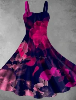 Women's Midi Dress Summer Dress Stylish Casual Vacation Home Date Form Fit Graphic Sleeveless Strap Yellow Pink Red Burgundy Summer