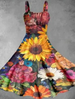 Women's Midi Dress Summer Dress Stylish Casual Vacation Home Date Form Fit Graphic Sleeveless Strap Yellow Pink Red Burgundy Summer