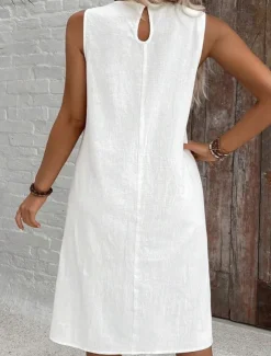 Women's Midi Dress Summer Dress Casual Daily Regular Fit Solid Color Sleeveless Crew Neck White Navy Blue Summer