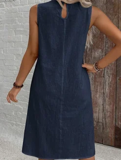 Women's Midi Dress Summer Dress Casual Daily Regular Fit Solid Color Sleeveless Crew Neck White Navy Blue Summer