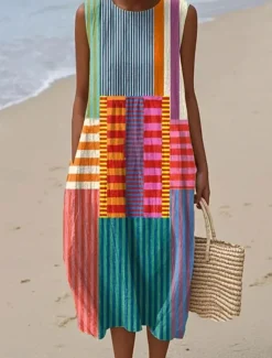 Women's Midi Dress Sundress Vacation Casual Boho Going out Floral Graphic Sleeveless Crewneck White Blue Orange Green Summer Spring