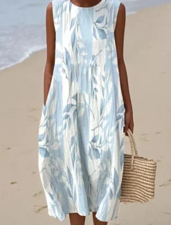 Women's Midi Dress Sundress Vacation Casual Boho Going out Floral Graphic Sleeveless Crewneck White Blue Orange Green Summer Spring