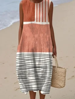 Women's Midi Dress Sundress Vacation Casual Boho Going out Floral Graphic Sleeveless Crewneck White Blue Orange Green Summer Spring