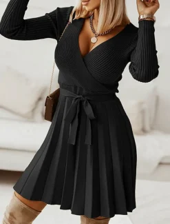 Women's Midi Dress Sweater Dress A Line Dress Elegant Stylish Casual Vacation Daily Regular Fit Plain Sleeveless V Neck Black Gray Fall Winter