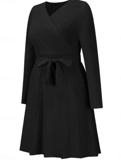 Women's Midi Dress Sweater Dress A Line Dress Elegant Stylish Casual Vacation Daily Regular Fit Plain Sleeveless V Neck Black Gray Fall Winter