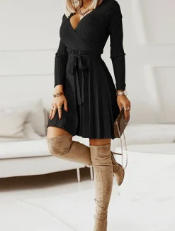 Women's Midi Dress Sweater Dress A Line Dress Elegant Stylish Casual Vacation Daily Regular Fit Plain Sleeveless V Neck Black Gray Fall Winter