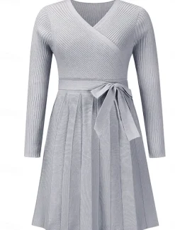 Women's Midi Dress Sweater Dress A Line Dress Elegant Stylish Casual Vacation Daily Regular Fit Plain Sleeveless V Neck Black Gray Fall Winter