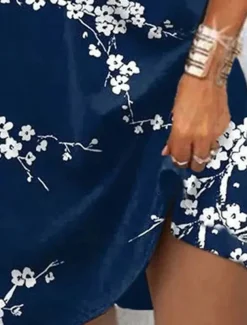 Women's Midi Dress T Shirt Dress Tee Dress Sundress Summer Dress Midi Dress Bohemia Sexy Boho Vacation Party Holiday Regular Fit Floral Short Sleeve Sweetheart Dark Blue Summer Spring