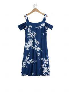 Women's Midi Dress T Shirt Dress Tee Dress Sundress Summer Dress Midi Dress Bohemia Sexy Boho Vacation Party Holiday Regular Fit Floral Short Sleeve Sweetheart Dark Blue Summer Spring