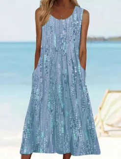 Women's Midi Dress Tank Dress Floral Graphic Ruched Pocket Crew Neck Daily Vacation Sleeveless Summer Spring