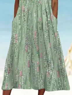 Women's Midi Dress Tank Dress Floral Graphic Ruched Pocket Crew Neck Daily Vacation Sleeveless Summer Spring