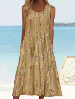 Women's Midi Dress Tank Dress Floral Graphic Ruched Pocket Crew Neck Daily Vacation Sleeveless Summer Spring