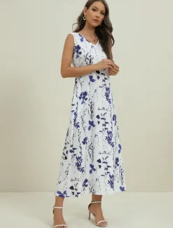 Women's Midi Dress Two Piece Dress Set Casual Dress Print Dress Daily Vacation Fashion Elegant Pocket Print Crew Neck Half Sleeve Floral Regular Fit Black Navy Blue Green Summer Spring S M L XL XXL