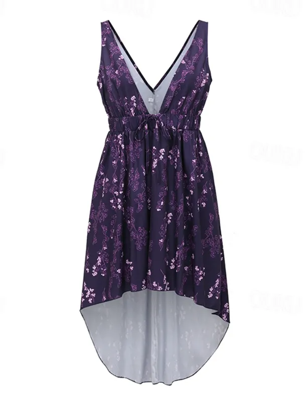Women's Midi Dress Vintage Dress Boho Dress Western Dress Vintage Fashion Outdoor Vacation Daily Regular Fit Flower Sleeveless V Neck Purple Summer
