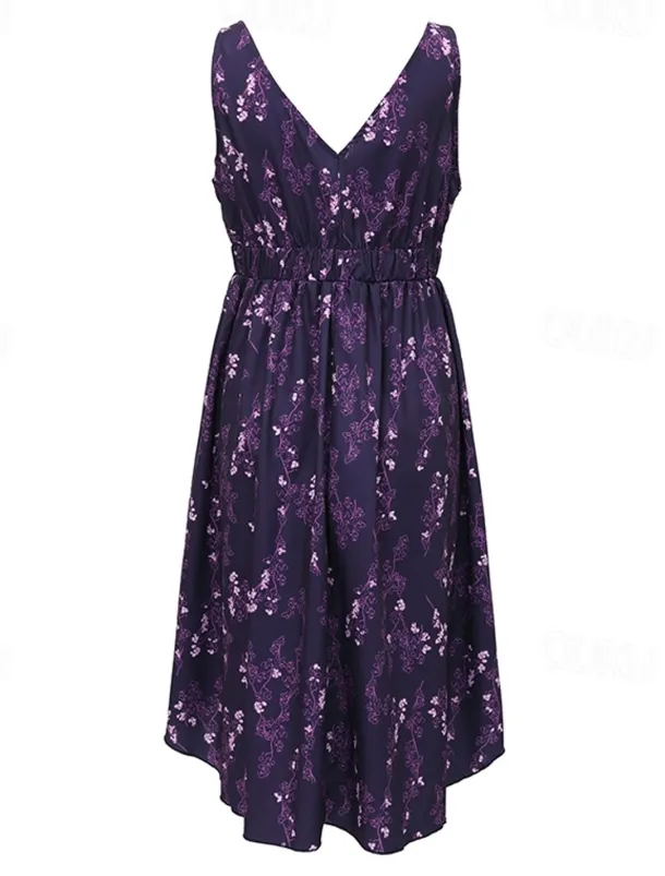 Women's Midi Dress Vintage Dress Boho Dress Western Dress Vintage Fashion Outdoor Vacation Daily Regular Fit Flower Sleeveless V Neck Purple Summer