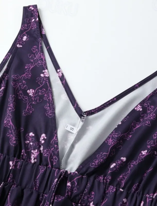 Women's Midi Dress Vintage Dress Boho Dress Western Dress Vintage Fashion Outdoor Vacation Daily Regular Fit Flower Sleeveless V Neck Purple Summer