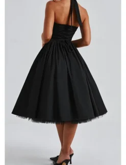 Women's Midi Dress White Dress Graduation Dress Fashion Modern Birthday Holiday Graduation Regular Fit Plain Sleeveless Halter Neck Black White Red Summer