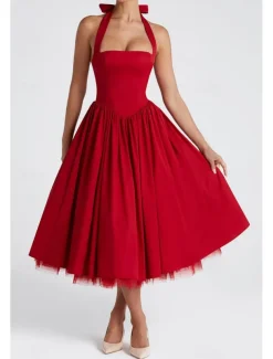 Women's Midi Dress White Dress Graduation Dress Fashion Modern Birthday Holiday Graduation Regular Fit Plain Sleeveless Halter Neck Black White Red Summer