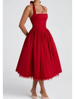 Women's Midi Dress White Dress Graduation Dress Fashion Modern Birthday Holiday Graduation Regular Fit Plain Sleeveless Halter Neck Black White Red Summer