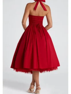 Women's Midi Dress White Dress Graduation Dress Fashion Modern Birthday Holiday Graduation Regular Fit Plain Sleeveless Halter Neck Black White Red Summer