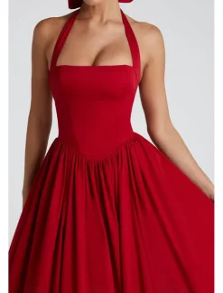 Women's Midi Dress White Dress Graduation Dress Fashion Modern Birthday Holiday Graduation Regular Fit Plain Sleeveless Halter Neck Black White Red Summer