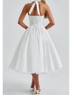 Women's Midi Dress White Dress Graduation Dress Fashion Modern Birthday Holiday Graduation Regular Fit Plain Sleeveless Halter Neck Black White Red Summer