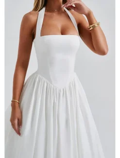 Women's Midi Dress White Dress Graduation Dress Fashion Modern Birthday Holiday Graduation Regular Fit Plain Sleeveless Halter Neck Black White Red Summer