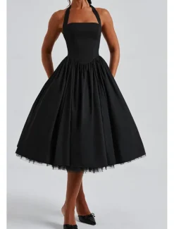 Women's Midi Dress White Dress Graduation Dress Fashion Modern Birthday Holiday Graduation Regular Fit Plain Sleeveless Halter Neck Black White Red Summer