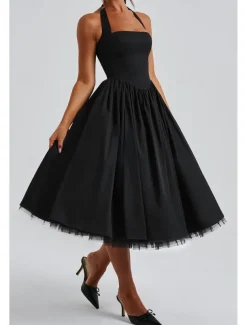 Women's Midi Dress White Dress Graduation Dress Fashion Modern Birthday Holiday Graduation Regular Fit Plain Sleeveless Halter Neck Black White Red Summer