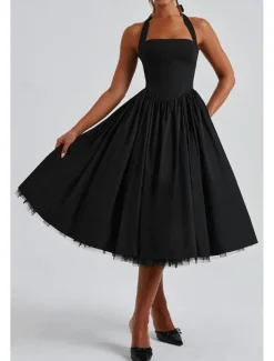 Women's Midi Dress White Dress Graduation Dress Fashion Modern Birthday Holiday Graduation Regular Fit Plain Sleeveless Halter Neck Black White Red Summer