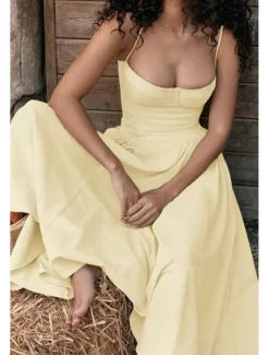 Women's Midi Dress White Dress Graduation Dress Slip Dress Fashion Modern Birthday Graduation Date Regular Fit Plain Sleeveless Spaghetti Strap Black Yellow Light Green Red Summer