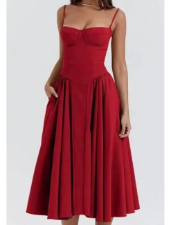 Women's Midi Dress White Dress Graduation Dress Slip Dress Fashion Modern Birthday Graduation Date Regular Fit Plain Sleeveless Spaghetti Strap Black Yellow Light Green Red Summer