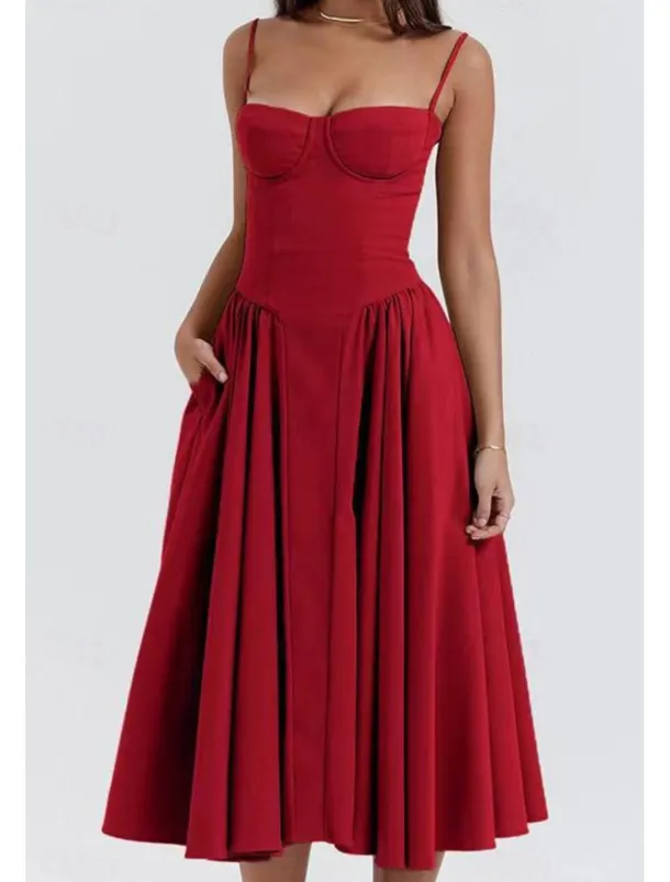 Women's Midi Dress White Dress Graduation Dress Slip Dress Fashion Modern Birthday Graduation Date Regular Fit Plain Sleeveless Spaghetti Strap Black Yellow Light Green Red Summer