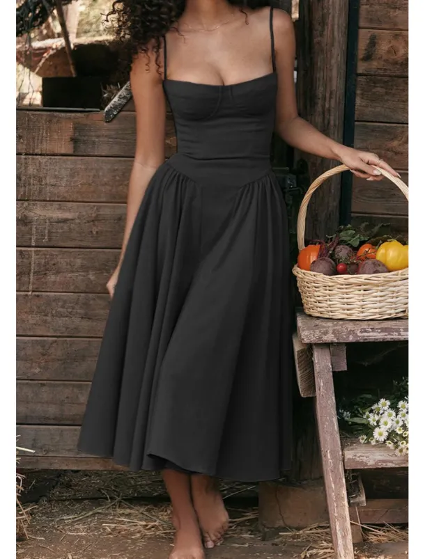 Women's Midi Dress White Dress Graduation Dress Slip Dress Fashion Modern Birthday Graduation Date Regular Fit Plain Sleeveless Spaghetti Strap Black Yellow Light Green Red Summer