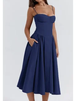 Women's Midi Dress White Dress Graduation Dress Slip Dress Fashion Modern Birthday Graduation Date Regular Fit Plain Sleeveless Spaghetti Strap Black Yellow Light Green Red Summer