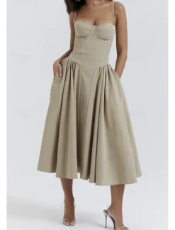 Women's Midi Dress White Dress Graduation Dress Slip Dress Fashion Modern Birthday Graduation Date Regular Fit Plain Sleeveless Spaghetti Strap Black Yellow Light Green Red Summer