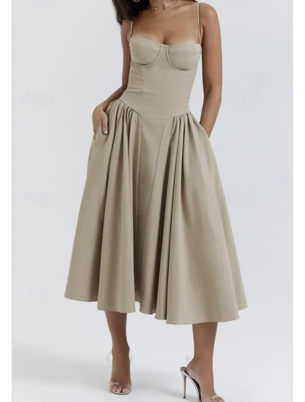 Women's Midi Dress White Dress Graduation Dress Slip Dress Fashion Modern Birthday Graduation Date Regular Fit Plain Sleeveless Spaghetti Strap Black Yellow Light Green Red Summer