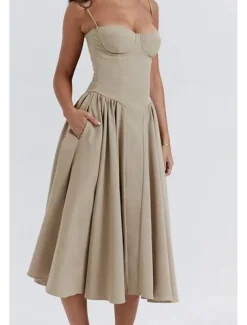 Women's Midi Dress White Dress Graduation Dress Slip Dress Fashion Modern Birthday Graduation Date Regular Fit Plain Sleeveless Spaghetti Strap Black Yellow Light Green Red Summer