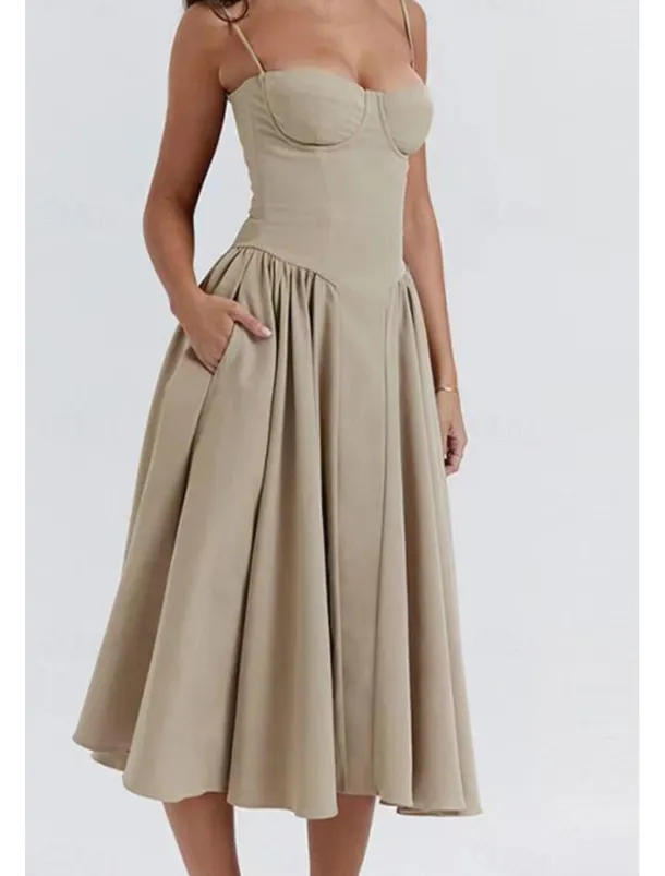 Women's Midi Dress White Dress Graduation Dress Slip Dress Fashion Modern Birthday Graduation Date Regular Fit Plain Sleeveless Spaghetti Strap Black Yellow Light Green Red Summer