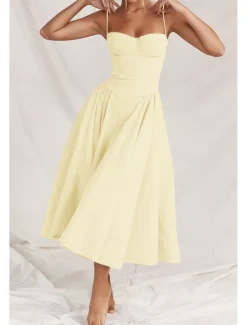 Women's Midi Dress White Dress Graduation Dress Slip Dress Fashion Modern Birthday Graduation Date Regular Fit Plain Sleeveless Spaghetti Strap Black Yellow Light Green Red Summer