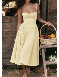 Women's Midi Dress White Dress Graduation Dress Slip Dress Fashion Modern Birthday Graduation Date Regular Fit Plain Sleeveless Spaghetti Strap Black Yellow Light Green Red Summer