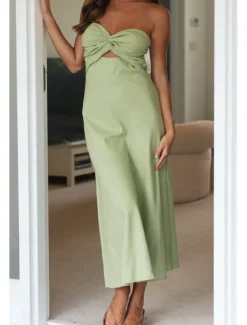 Women's Midi Dress White Dress Graduation Dress Fashion Vacation Birthday Holiday Regular Fit Plain Sleeveless Strapless White Yellow Green Summer