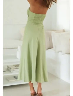 Women's Midi Dress White Dress Graduation Dress Fashion Vacation Birthday Holiday Regular Fit Plain Sleeveless Strapless White Yellow Green Summer