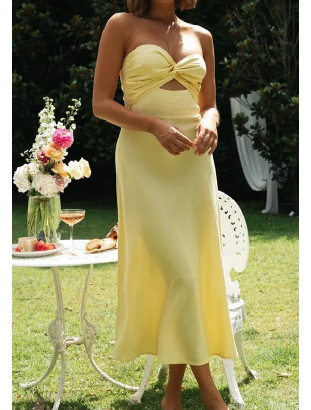 Women's Midi Dress White Dress Graduation Dress Fashion Vacation Birthday Holiday Regular Fit Plain Sleeveless Strapless White Yellow Green Summer
