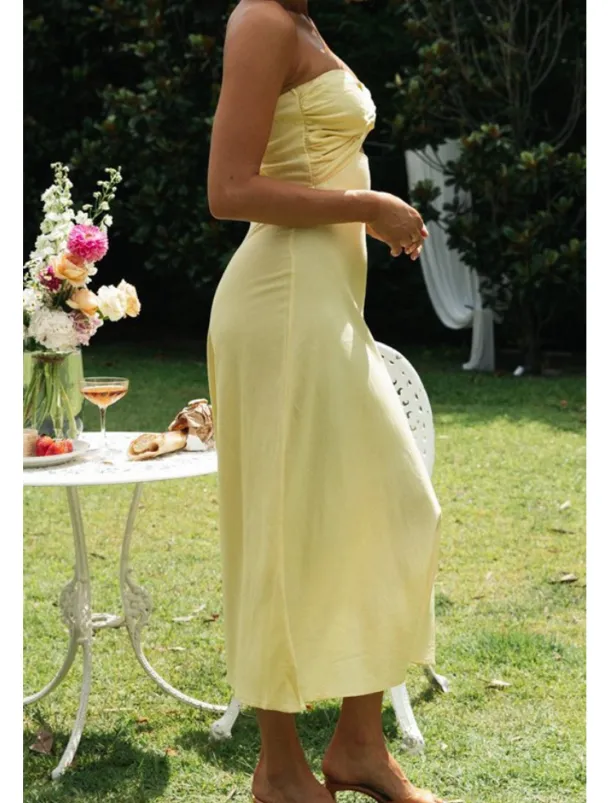 Women's Midi Dress White Dress Graduation Dress Fashion Vacation Birthday Holiday Regular Fit Plain Sleeveless Strapless White Yellow Green Summer