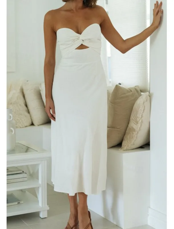 Women's Midi Dress White Dress Graduation Dress Fashion Vacation Birthday Holiday Regular Fit Plain Sleeveless Strapless White Yellow Green Summer