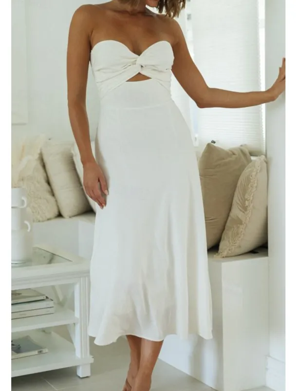 Women's Midi Dress White Dress Graduation Dress Fashion Vacation Birthday Holiday Regular Fit Plain Sleeveless Strapless White Yellow Green Summer